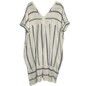 World Market 100% Cotton Blue Green Striped Short Sleeve Dress Free Size